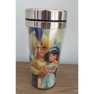 Disney Aladdin Jasmine Glitter Travel‎ Mug Insulated Stainless Steel Cup w/ Lid